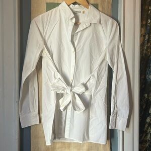 Charli white cotton button-up shirt with front or back tie